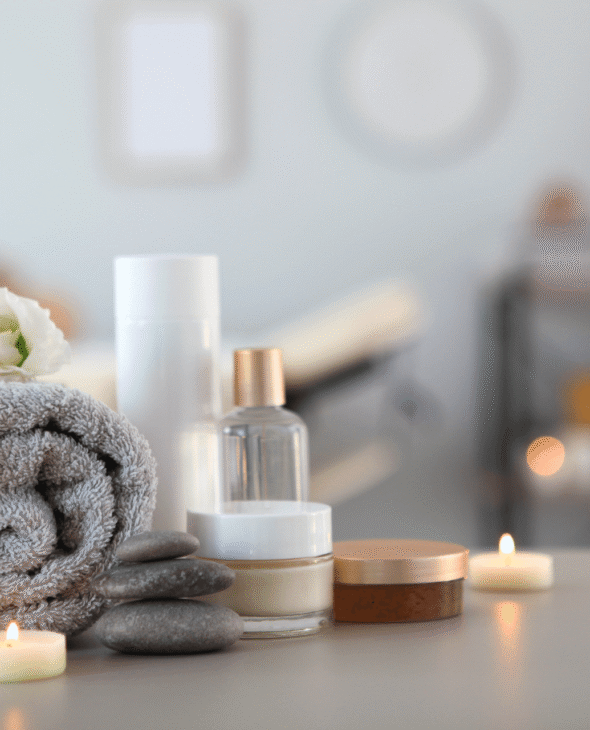 spa towels and candles