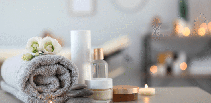 spa towels and candles
